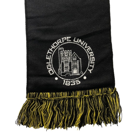 Diehard Scarf Oglethorpe University Unisex Black Yellow White Reversible Fringe - Picture 2 of 7
